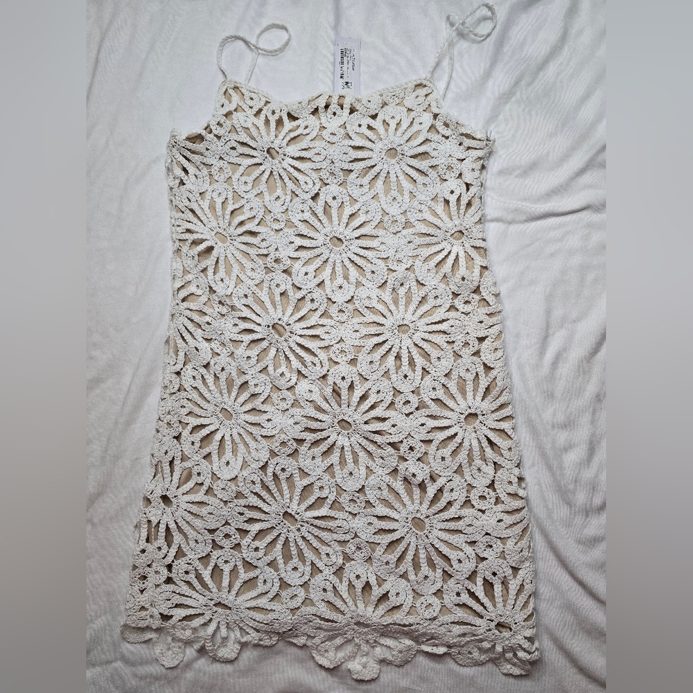 STEVE MADDEN Daisy Crochet Slip Dress Optic White Sleeveless Side Size 10